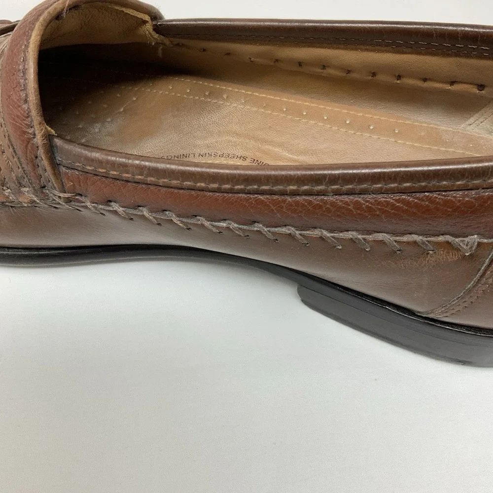 Brass Boot Mens 10.5 W‎ Tassel Sheep Skin Lining Brown Leather Loafer Shoes READ